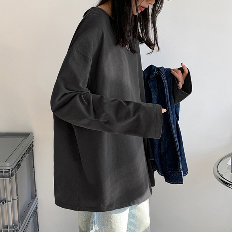 100% pamuk 2022. Proljetna nova majica dugih rukava Ženska osnovna majica prekoračenih majica Ženska ležerna ženska majica s O-izrezom US veličina