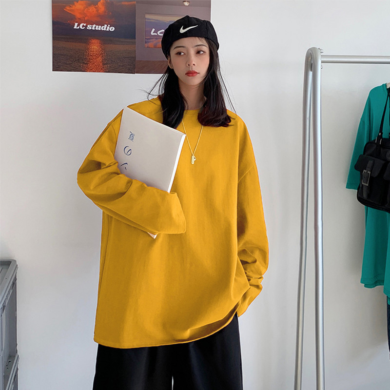 100% pamuk 2022. Proljetna nova majica dugih rukava Ženska osnovna majica prekoračenih majica Ženska ležerna ženska majica s O-izrezom US veličina