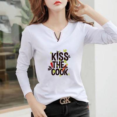 2023 Tricou nou cu decolteu în V 100% bumbac Cămașă cu mânecă lungă la modă de toamnă pentru femei Tricou liber în stil coreean Cămăși pentru femei #1184