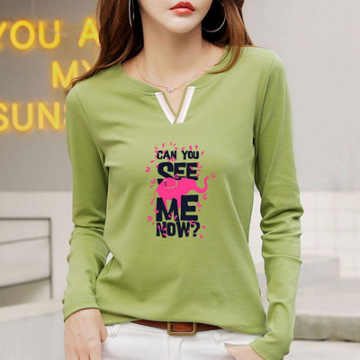 2023 Tricou nou cu decolteu în V 100% bumbac Cămașă cu mânecă lungă la modă de toamnă pentru femei Tricou liber în stil coreean Cămăși pentru femei #1184