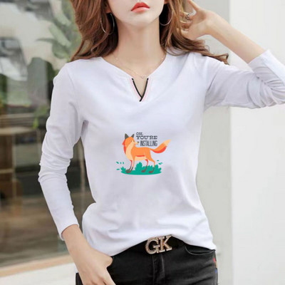 2023 Tricou nou cu decolteu în V 100% bumbac Cămașă cu mânecă lungă la modă de toamnă pentru femei Tricou liber în stil coreean Cămăși pentru femei #1184