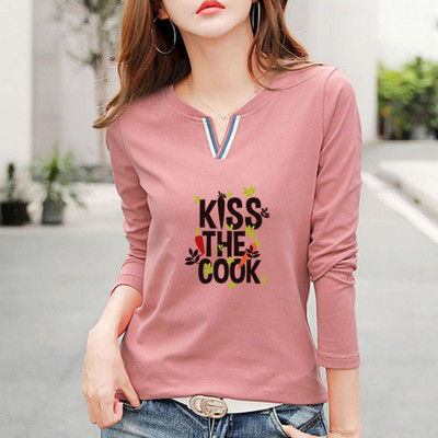 2023 Tricou nou cu decolteu în V 100% bumbac Cămașă cu mânecă lungă la modă de toamnă pentru femei Tricou liber în stil coreean Cămăși pentru femei #1184