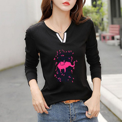 2023 Tricou nou cu decolteu în V 100% bumbac Cămașă cu mânecă lungă la modă de toamnă pentru femei Tricou liber în stil coreean Cămăși pentru femei #1184