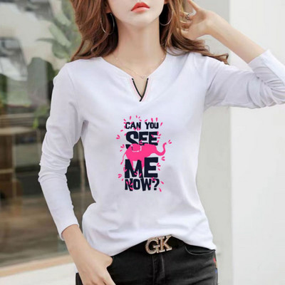 2023 Tricou nou cu decolteu în V 100% bumbac Cămașă cu mânecă lungă la modă de toamnă pentru femei Tricou liber în stil coreean Cămăși pentru femei #1184