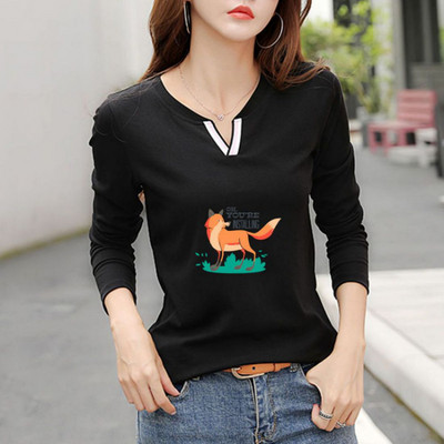 2023 Tricou nou cu decolteu în V 100% bumbac Cămașă cu mânecă lungă la modă de toamnă pentru femei Tricou liber în stil coreean Cămăși pentru femei #1184