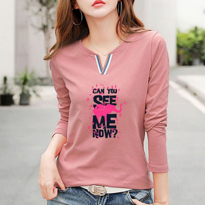 2023 Tricou nou cu decolteu în V 100% bumbac Cămașă cu mânecă lungă la modă de toamnă pentru femei Tricou liber în stil coreean Cămăși pentru femei #1184