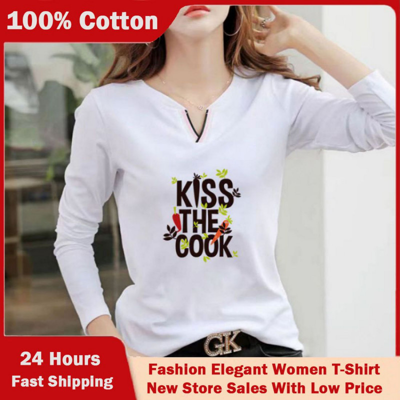 2023 Tricou nou cu decolteu în V 100% bumbac Cămașă cu mânecă lungă la modă de toamnă pentru femei Tricou liber în stil coreean Cămăși pentru femei #1184