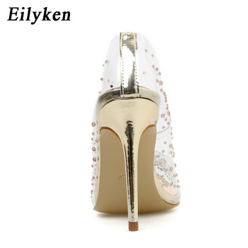 EilyKen Spring Golden Rhinestone PVC Διαφανές γυναικείες αντλίες Ψηλοτάκουνα παπούτσια γάμου με σέξι μυτερό μύτη Μέγεθος 41 42