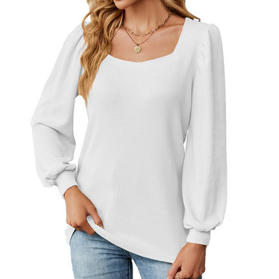 Ženske široke majice dugih rukava s U-izrezom i spojenim mjehurastim rukavima