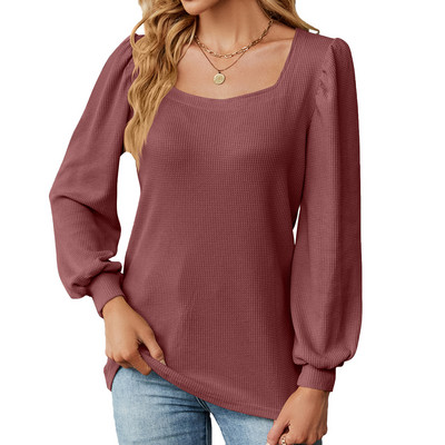 Ženske široke majice dugih rukava s U-izrezom i spojenim mjehurastim rukavima
