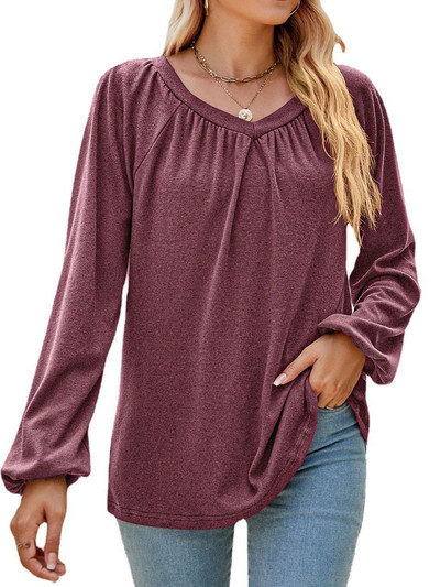 Hanorac ușor pliat cu mânecă lungă pentru femei