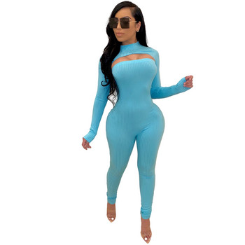 Καλοκαιρινή πλεκτή ολόσωμη φόρμα 2020 Fitness Crop Top + Off Κολάν ώμου Body Neon Rompers Γυναικεία ολόσωμη φόρμα 2 τεμαχίων