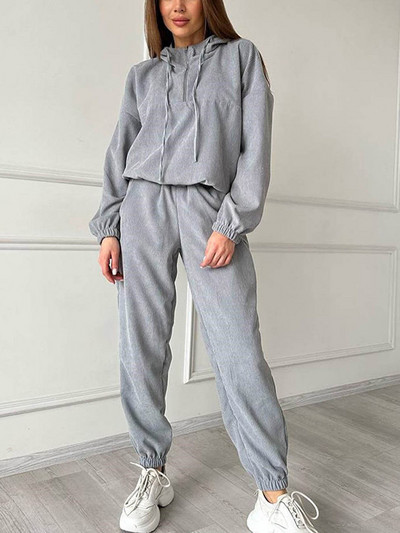 Sportske majice s kapuljačom Tajice Odijelo Ženske jesenske majice dugih rukava od samta Hlače visokog struka Komplet od 2 komada Jednobojna ležerna ženska odijela 2023.