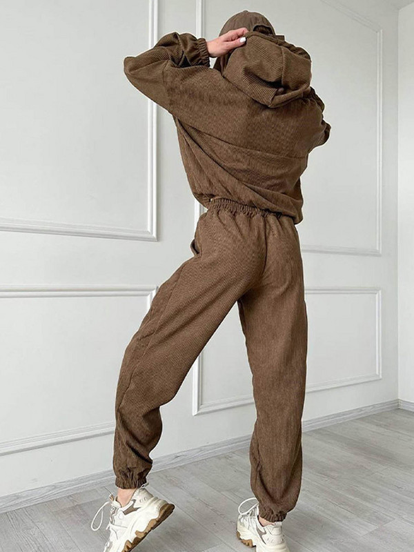 Sportske majice s kapuljačom Tajice Odijelo Ženske jesenske majice dugih rukava od samta Hlače visokog struka Komplet od 2 komada Jednobojna ležerna ženska odijela 2023.