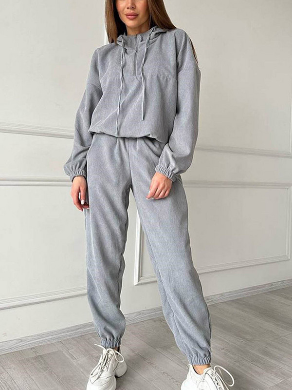 Sportske majice s kapuljačom Tajice Odijelo Ženske jesenske majice dugih rukava od samta Hlače visokog struka Komplet od 2 komada Jednobojna ležerna ženska odijela 2023.