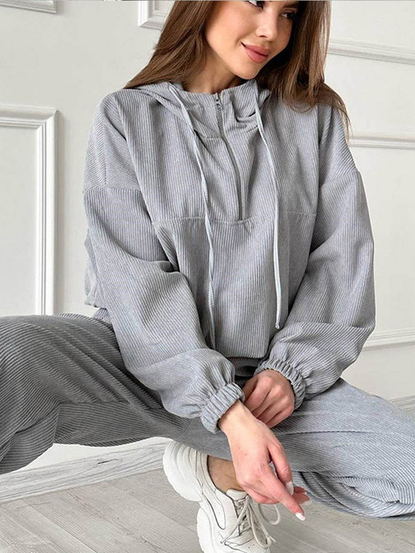 Sportske majice s kapuljačom Tajice Odijelo Ženske jesenske majice dugih rukava od samta Hlače visokog struka Komplet od 2 komada Jednobojna ležerna ženska odijela 2023.