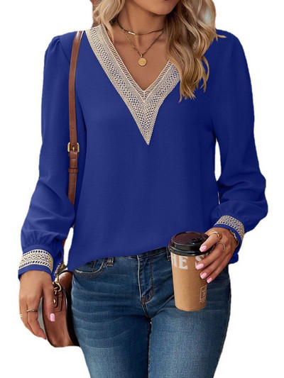 Ženske čipkane šifonske majice dugih rukava s V-izrezom