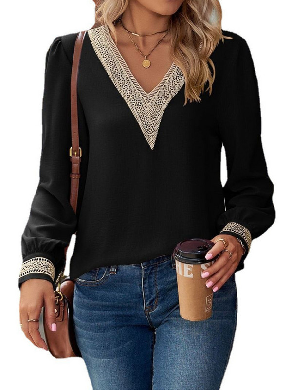 Ženske čipkane šifonske majice dugih rukava s V-izrezom