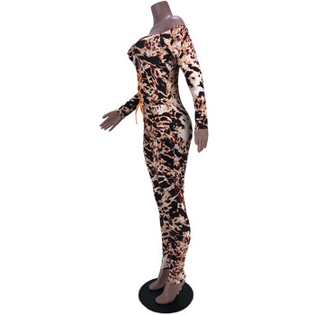 BKLD 2021 Bodycon гащеризон, есенен нов леопардов принт с връзки, издълбан гащеризон с отворени рамена, едно парче парти клубно облекло