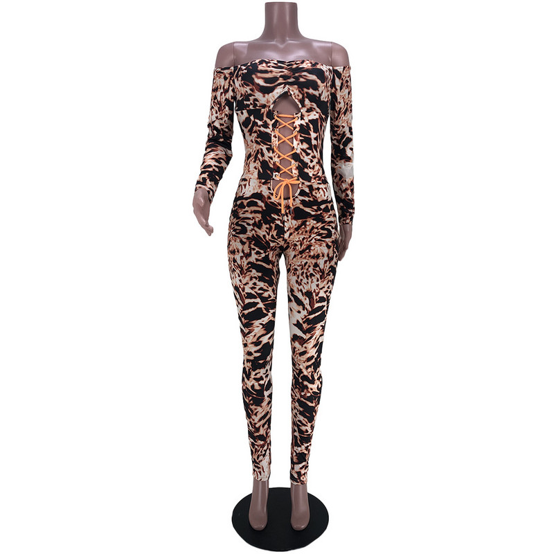 BKLD 2021. Bodycon kombinezon Jesenski novi kombinezon s leopard printom, izdubljenim kombinezonom s otvorenim ramenima, jednodijelna odjeća za zabave, klupska odjeća