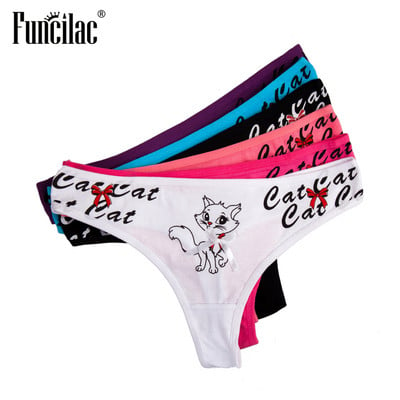 Cute Cat Print Tanga Femei Sexy Dantela G-String Bumbac Bikini Chiloți Kitty Chiloți Slip Set Lenjerie Lenjerie 5 buc/lot