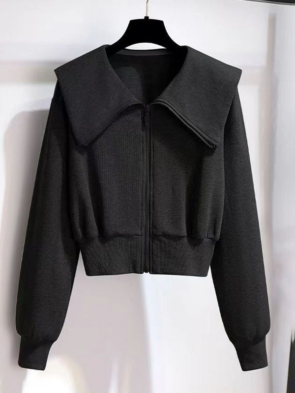 Ulična odjeća Ležerna sportska dvodijelna odijela Ženske kratke majice s patentnim zatvaračem Kaputi + široki kompleti hlača sa širokim nogavicama Modni šik set s prorezima