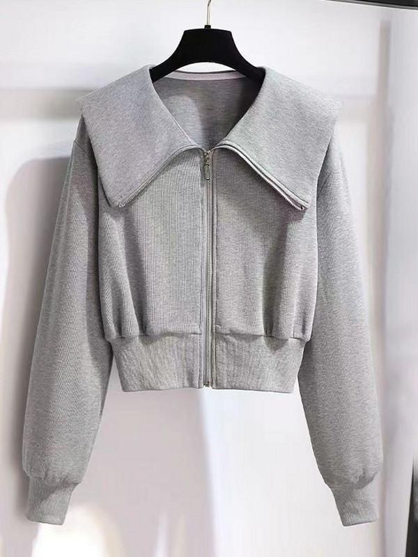 Ulična odjeća Ležerna sportska dvodijelna odijela Ženske kratke majice s patentnim zatvaračem Kaputi + široki kompleti hlača sa širokim nogavicama Modni šik set s prorezima