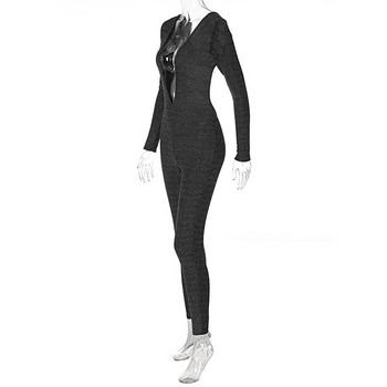 Дамско облекло BKLD 2022 Нова пролетна мода Ярка копринена лъскава V-образна деколте с дълъг ръкав Секси гащеризон по тялото без гръб Парти клубно облекло