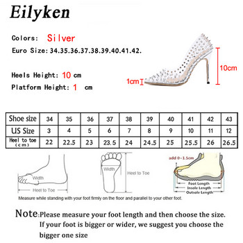 Eilyken σέξι ασημί πριτσίνια PVC διαφανές γυναικείες αντλίες μόδας με μυτερά δάχτυλα Νυχτερινό κέντρο stripper Party Λεπτά ψηλοτάκουνα γυναικεία παπούτσια