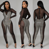 Letné oblečenie BKLD pre ženy 2023 Nové sexy patchworkové perspektívne nočné klubové oblečenie s okrúhlym výstrihom a dlhým rukávom, jednodielne