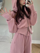 Jesenná tepláková súprava 2023 pre ženy, dvojdielna súprava, kórejská mikina so zipsom a sťahovacou šnúrkou, tepláky na ležérny zips, pevné športové oblečenie, dámsky oblek