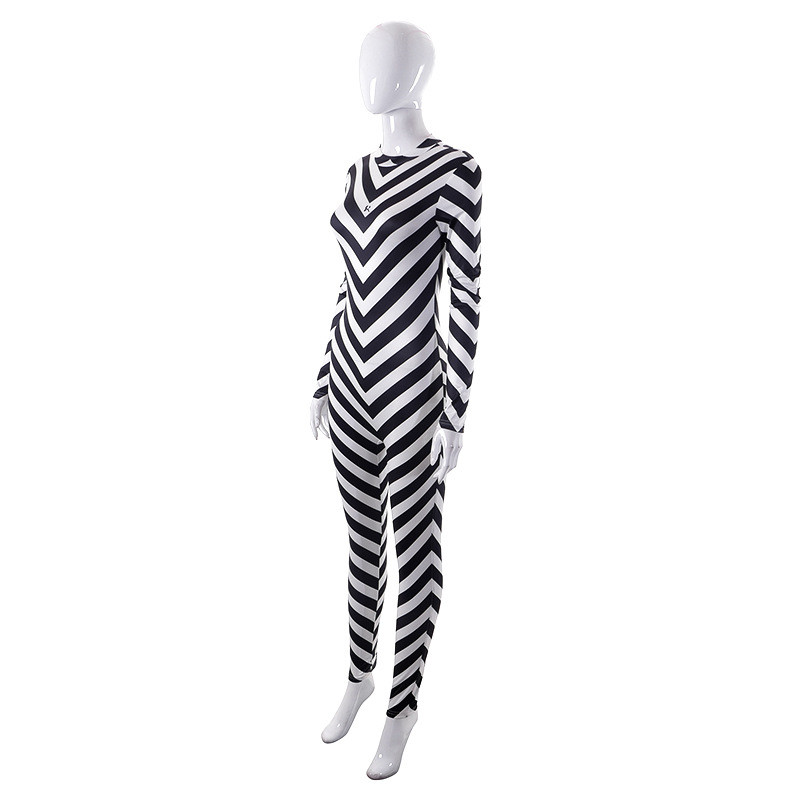 BKLD ženska odjeća 2023. proljeće ljeto novi modni uski uski kombinezon dugih rukava na crne i bijele pruge okruglog izreza