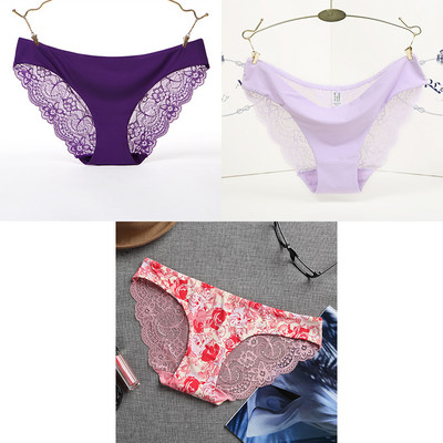 3 ks/sada dámskych bezšvových spodných prádel, intímnych dámskych sexi čipkovaných čiernych kvetinových nohavičiek