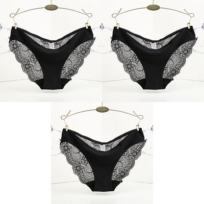 3 ks/sada dámskych bezšvových spodných prádel, intímnych dámskych sexi čipkovaných čiernych kvetinových nohavičiek