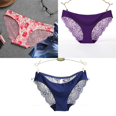 3 ks/sada dámskych bezšvových spodných prádel, intímnych dámskych sexi čipkovaných čiernych kvetinových nohavičiek