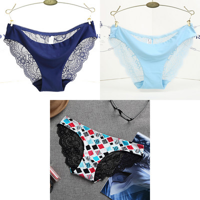 3 ks/sada dámskych bezšvových spodných prádel, intímnych dámskych sexi čipkovaných čiernych kvetinových nohavičiek