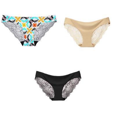 3 ks/sada dámskych bezšvových spodných prádel, intímnych dámskych sexi čipkovaných čiernych kvetinových nohavičiek