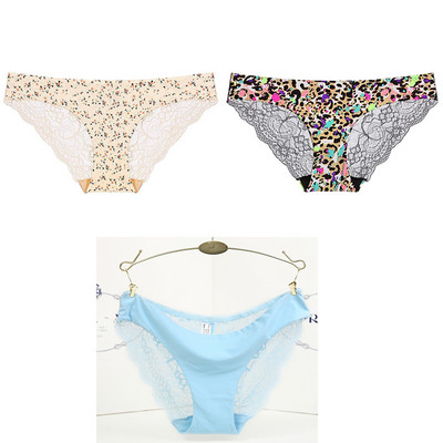 3 ks/sada dámskych bezšvových spodných prádel, intímnych dámskych sexi čipkovaných čiernych kvetinových nohavičiek