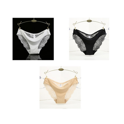 3 ks/sada dámskych bezšvových spodných prádel, intímnych dámskych sexi čipkovaných čiernych kvetinových nohavičiek
