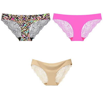 3 ks/sada dámskych bezšvových spodných prádel, intímnych dámskych sexi čipkovaných čiernych kvetinových nohavičiek