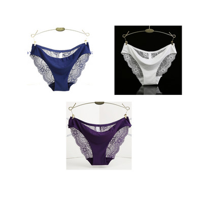 3 ks/sada dámskych bezšvových spodných prádel, intímnych dámskych sexi čipkovaných čiernych kvetinových nohavičiek