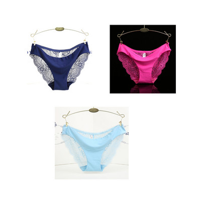 3 ks/sada dámskych bezšvových spodných prádel, intímnych dámskych sexi čipkovaných čiernych kvetinových nohavičiek