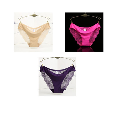 3 ks/sada dámskych bezšvových spodných prádel, intímnych dámskych sexi čipkovaných čiernych kvetinových nohavičiek