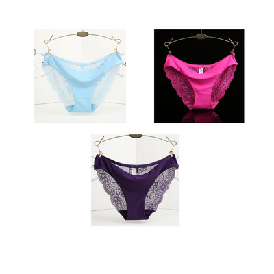 3 ks/sada dámskych bezšvových spodných prádel, intímnych dámskych sexi čipkovaných čiernych kvetinových nohavičiek