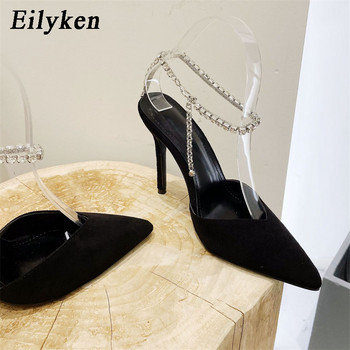 Eilyken μάρκας Eilyken με μυτερά δάχτυλα Slingback Woman Pumps Κρυστάλλινη αλυσίδα με πόρπη με λουράκι για πάρτι χορού με λεπτό ψηλοτάκουνο σανδάλια παπούτσια
