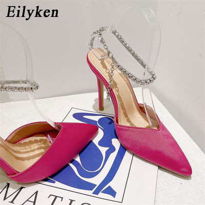 Ženske salonke sa šiljatim prstima marke Eilyken, kristalni lanac, kopča, remen, maturalna haljina, tanke sandale na visoku petu, cipele