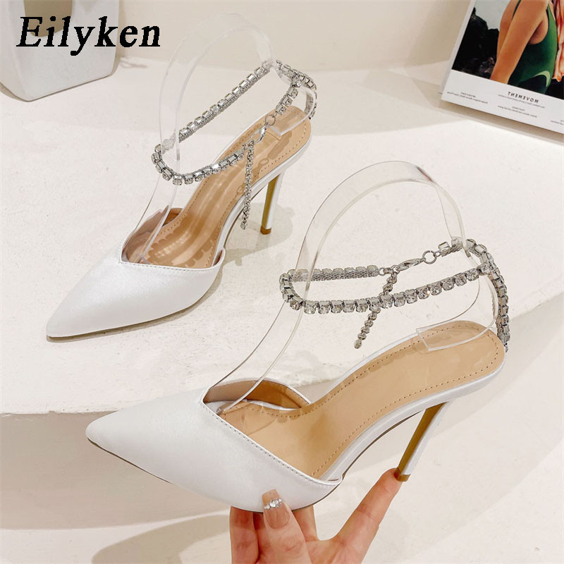 Ženske salonke sa šiljatim prstima marke Eilyken, kristalni lanac, kopča, remen, maturalna haljina, tanke sandale na visoku petu, cipele