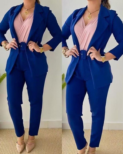 Dvodijelni set Ženska majica dugih rukava s jednobojnim dizajnom i uskim pencil hlačama Ženska jesensko-zimska odjeća