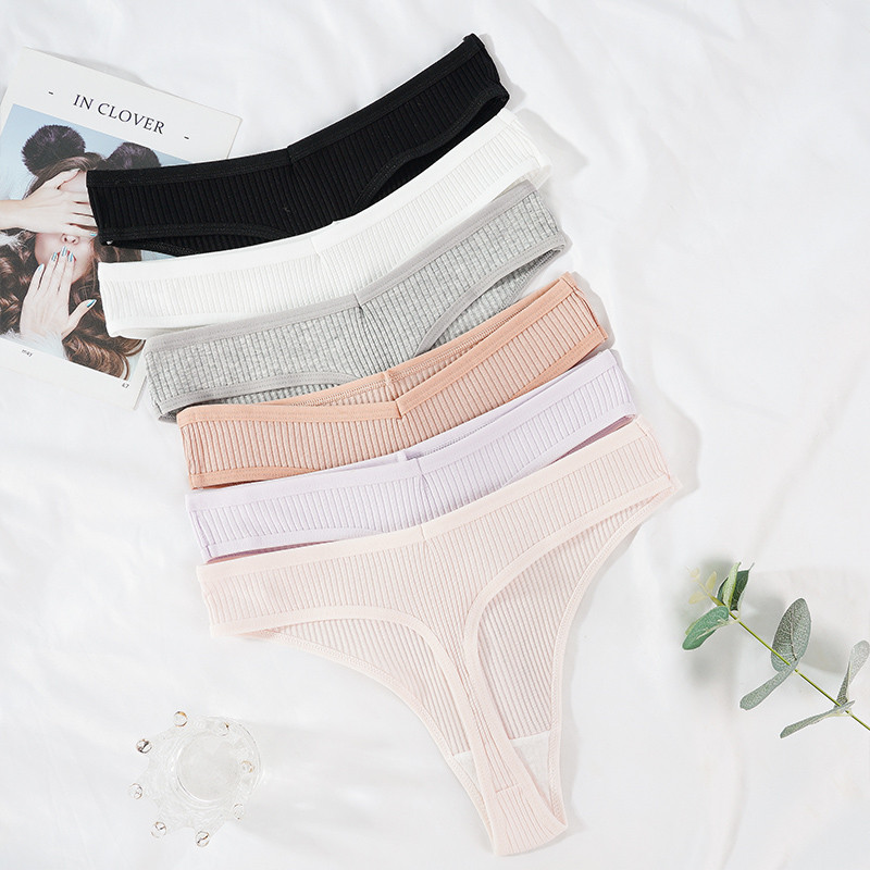 3PCS G-string gaćice Pamučno žensko donje rublje Seksi gaćice Jednobojne prugaste tange Žensko prozračno donje rublje