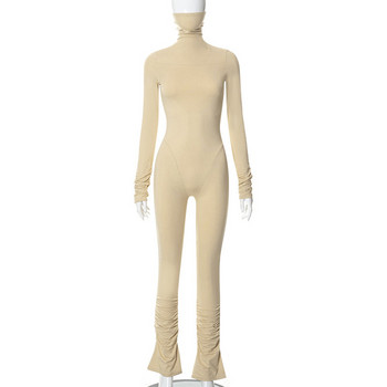 BKLD Γυναικεία ρούχα Μοδάτα στενά ζιβάγκο με μαργαριταρένια κουμπιά Μακρυμάνικο παντελόνι Ολόσωμο Φθινόπωρο Χειμώνας 2022